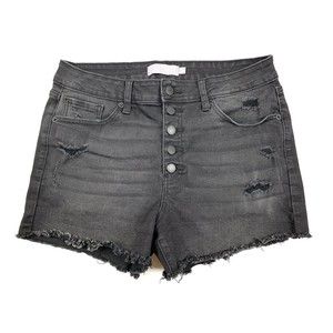 Just USA Women W30 Jean Shorts Cutoff Distressed Button Fly Denim Black Stretch